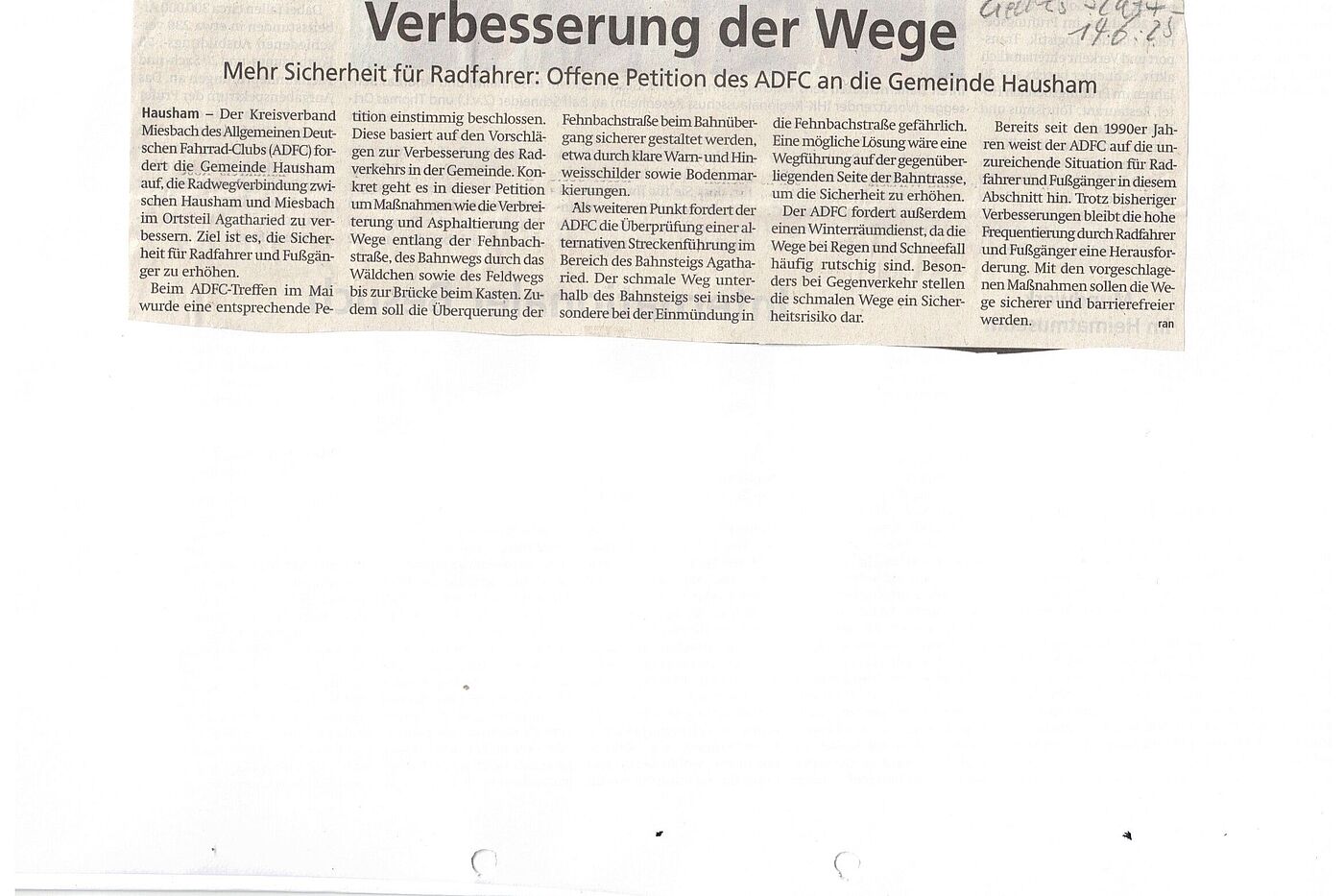 Offene Petition zur Verbesserung der Radwegverbindung Offene Petition zur Verbesserung der Radwegverbindung