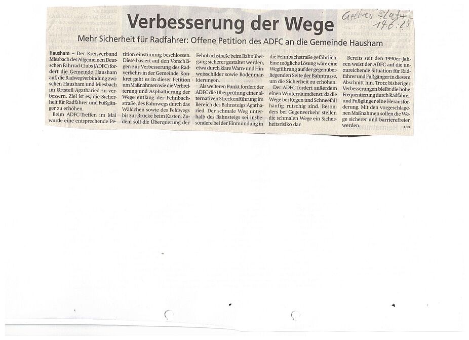 Offene Petition zur Verbesserung der Radwegverbindung Offene Petition zur Verbesserung der Radwegverbindung